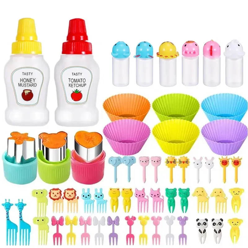 Lot de 48 à 104 mini fourchettes à fruits en silicone pour enfants, accessoires pour boîte bento et boîte à goûter 21