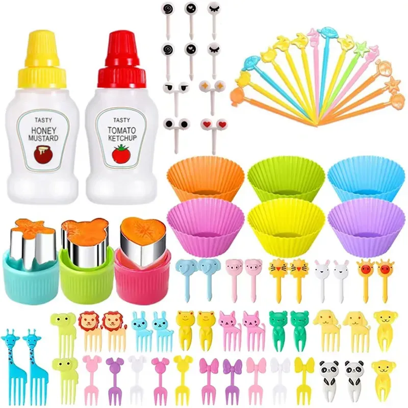 Lot de 48 à 104 mini fourchettes à fruits en silicone pour enfants, accessoires pour boîte bento et boîte à goûter 20