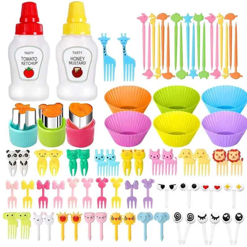 Lot de 48 à 104 mini fourchettes à fruits en silicone pour enfants, accessoires pour boîte bento et boîte à goûter 18