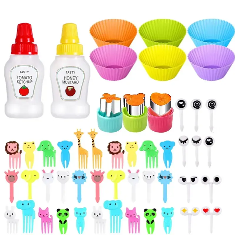 Lot de 48 à 104 mini fourchettes à fruits en silicone pour enfants, accessoires pour boîte bento et boîte à goûter 17