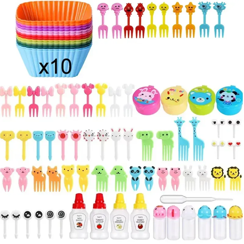 Lot de 48 à 104 mini fourchettes à fruits en silicone pour enfants, accessoires pour boîte bento et boîte à goûter 15