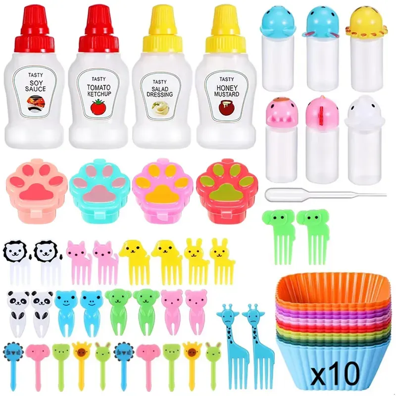 Lot de 48 à 104 mini fourchettes à fruits en silicone pour enfants, accessoires pour boîte bento et boîte à goûter 14