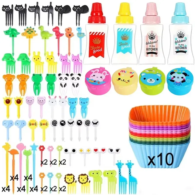 Lot de 48 à 104 mini fourchettes à fruits en silicone pour enfants, accessoires pour boîte bento et boîte à goûter 13