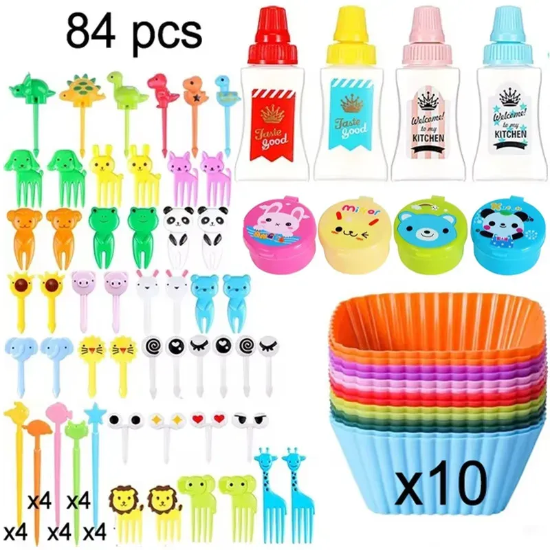Lot de 48 à 104 mini fourchettes à fruits en silicone pour enfants, accessoires pour boîte bento et boîte à goûter 12