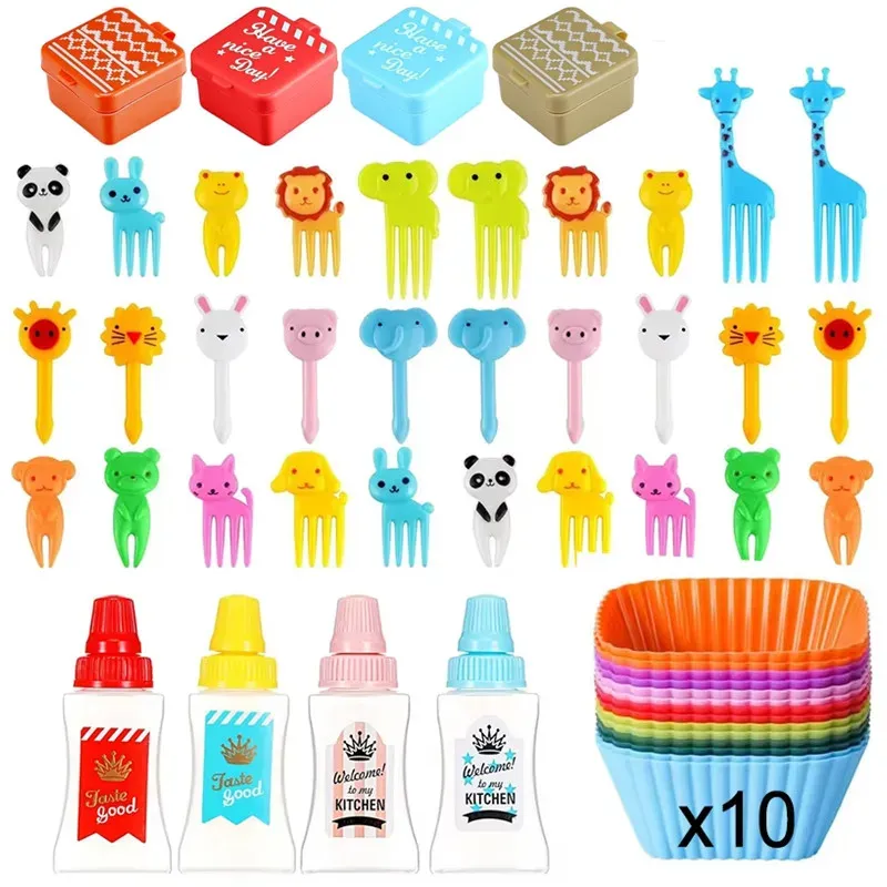 Lot de 48 à 104 mini fourchettes à fruits en silicone pour enfants, accessoires pour boîte bento et boîte à goûter 11