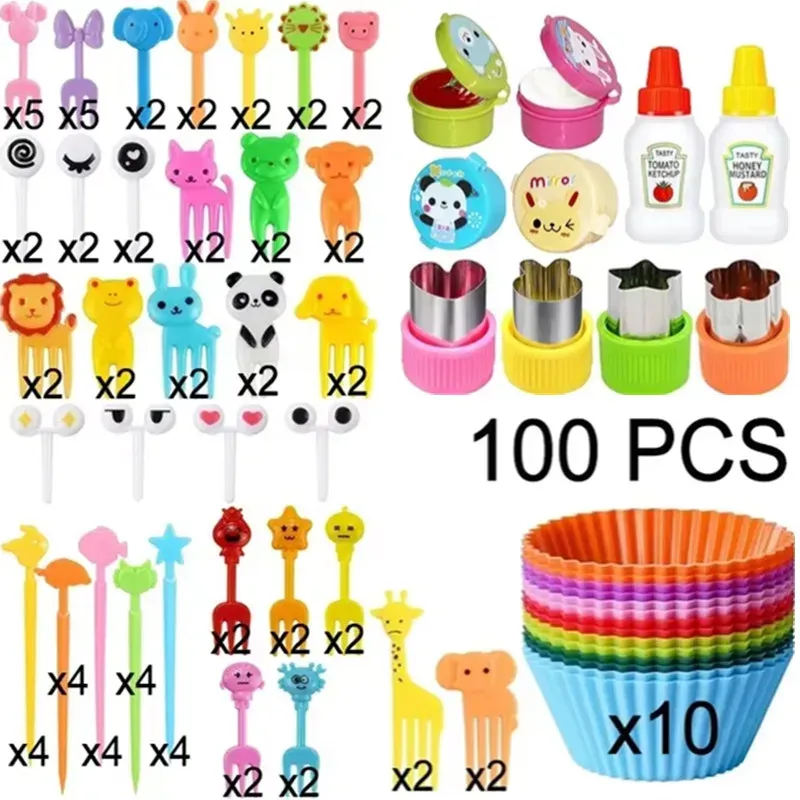 Lot de 48 à 104 mini fourchettes à fruits en silicone pour enfants, accessoires pour boîte bento et boîte à goûter 10
