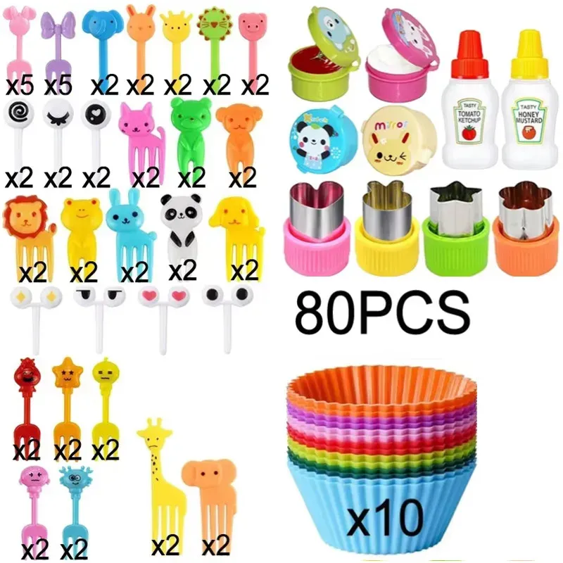 Lot de 48 à 104 mini fourchettes à fruits en silicone pour enfants, accessoires pour boîte bento et boîte à goûter 9