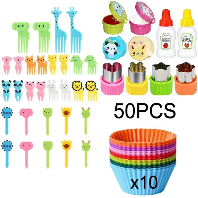 Lot de 48 à 104 mini fourchettes à fruits en silicone pour enfants, accessoires pour boîte bento et boîte à goûter 8