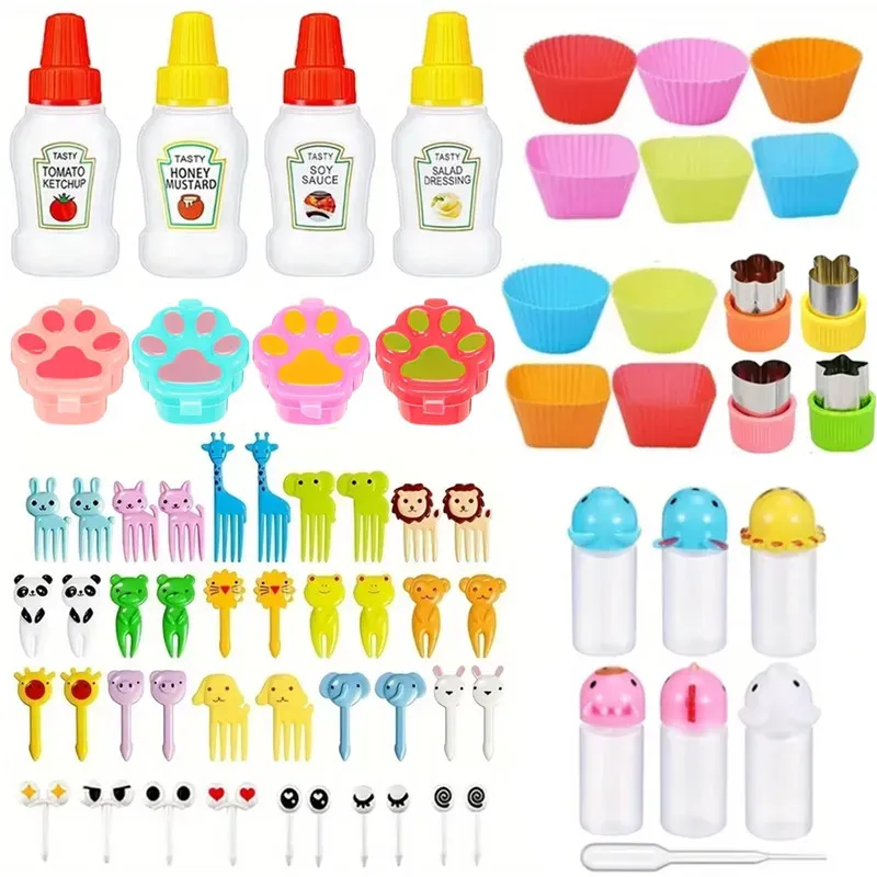 Lot de 48 à 104 mini fourchettes à fruits en silicone pour enfants, accessoires pour boîte bento et boîte à goûter 7