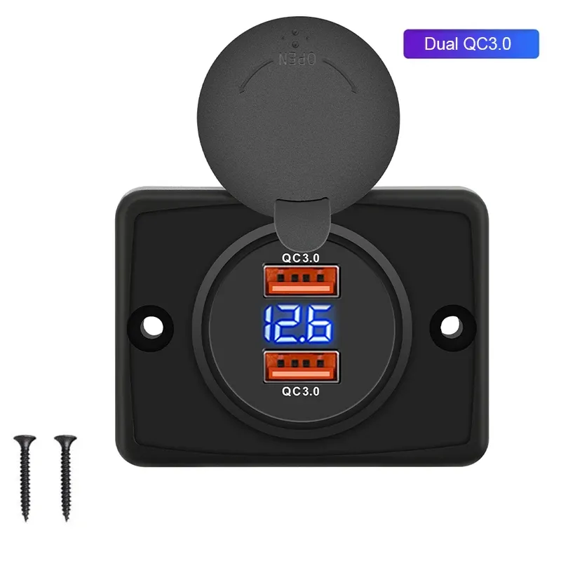 Prise de chargeur de voiture double USB QC3.0 PD 12 V-24 V, 3,1 A/2,1 A, charge rapide avec capuchon coulissant, adaptateur de prise de sortie pour camion, camping-car et VR 10