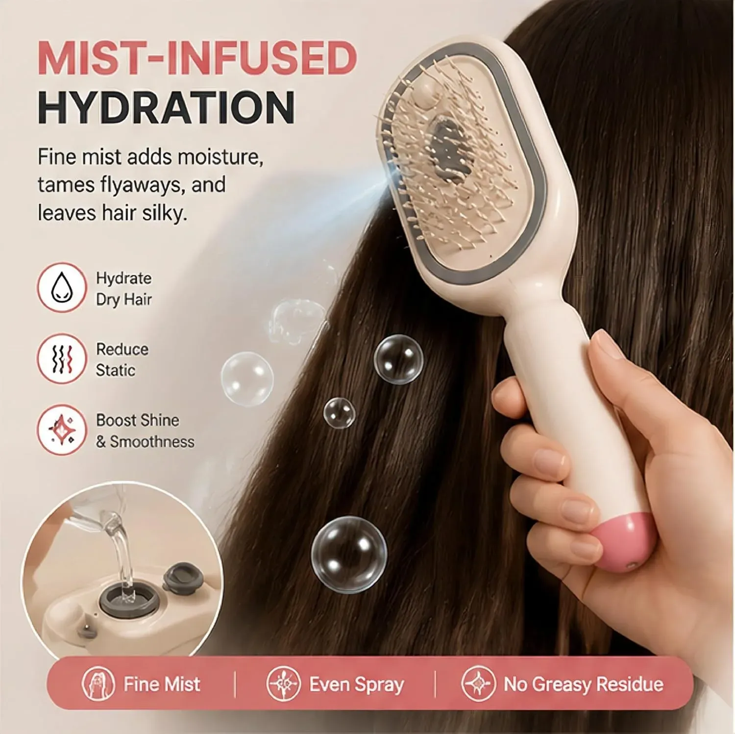 Peigne démêlant électrique à coussin d'air 3-en-1 autonettoyant, pour cheveux secs et crépus, brillance soyeuse 3