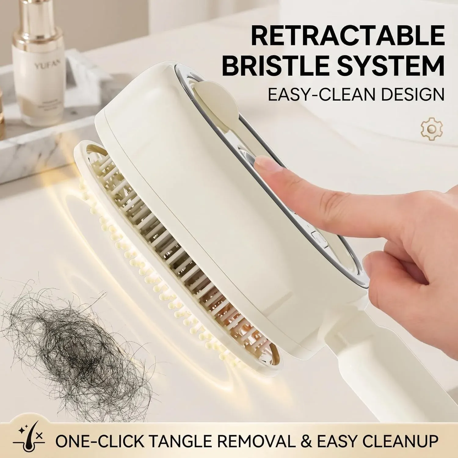 Peigne démêlant électrique à coussin d'air 3-en-1 autonettoyant, pour cheveux secs et crépus, brillance soyeuse 4