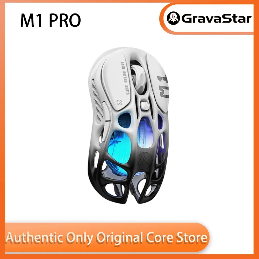 Souris de jeu GravaStar Mercury M1 Pro, noir dégradé, alliage de magnésium léger, capteur PAW3395DM, connexions filaire, 2,4 GHz et Bluetooth - Image 1