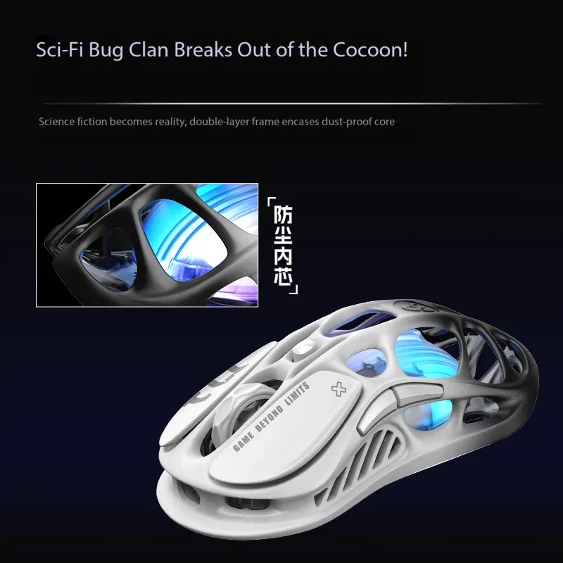Souris de jeu GravaStar Mercury M1 Pro, noir dégradé, alliage de magnésium léger, capteur PAW3395DM, connexions filaire, 2,4 GHz et Bluetooth 5