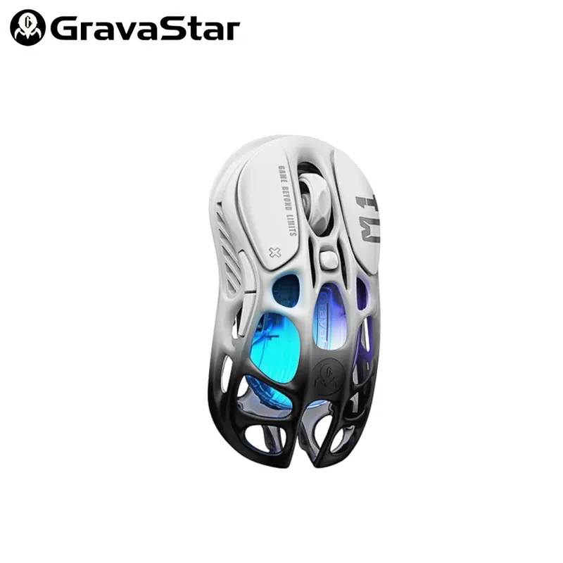 Souris de jeu GravaStar Mercury M1 Pro, noir dégradé, alliage de magnésium léger, capteur PAW3395DM, connexions filaire, 2,4 GHz et Bluetooth 7