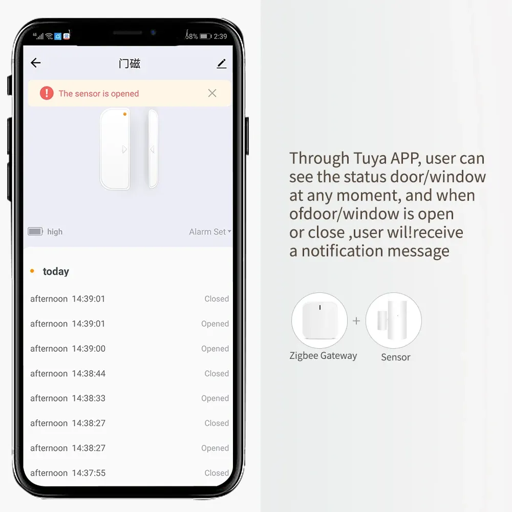 Capteur de porte et fenêtre intelligent Wi-Fi Tuya, détecteur de contact sans fil pour domotique et système de sécurité 5
