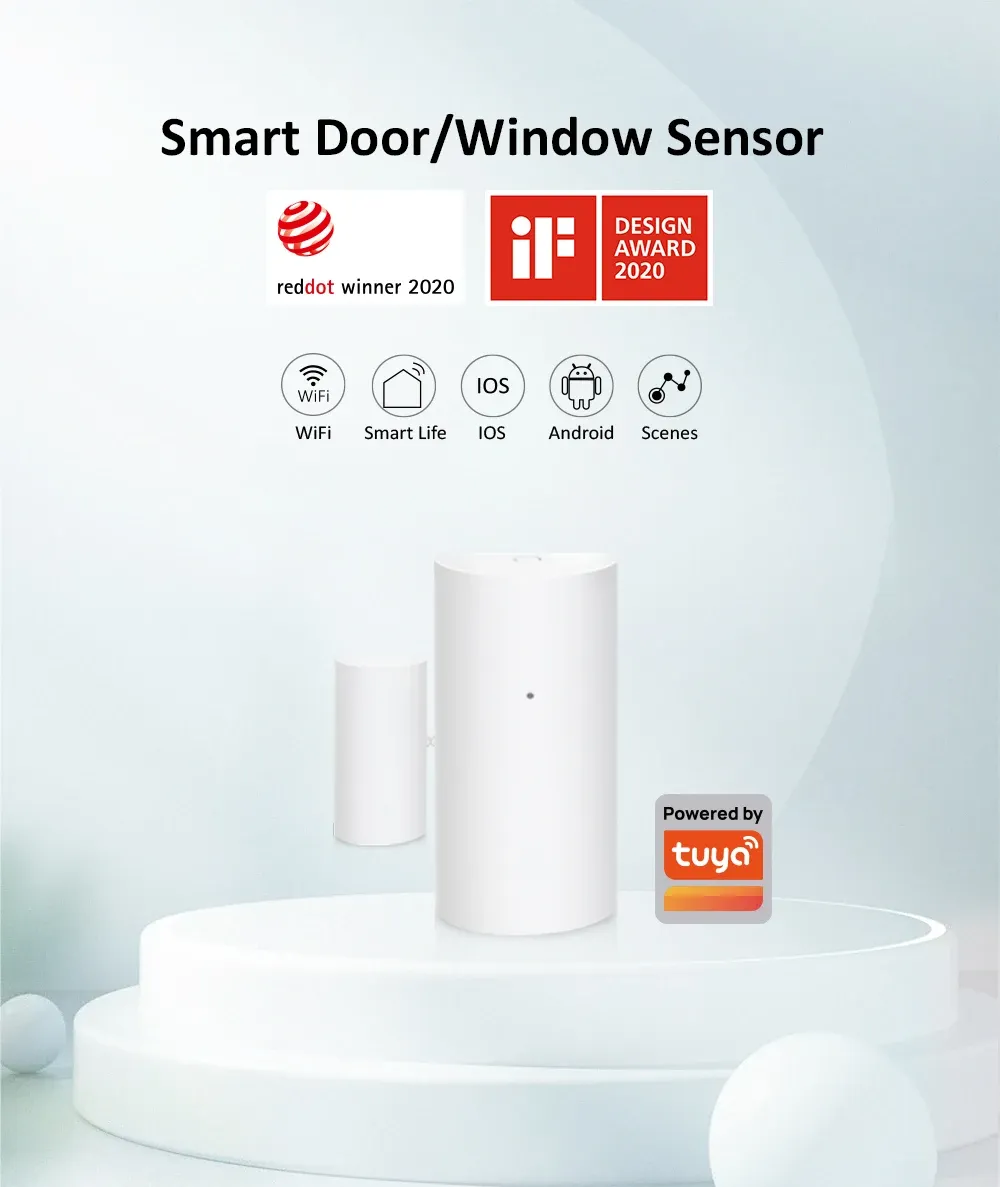 Détecteur de contact intelligent WiFi Tuya installé sur une porte