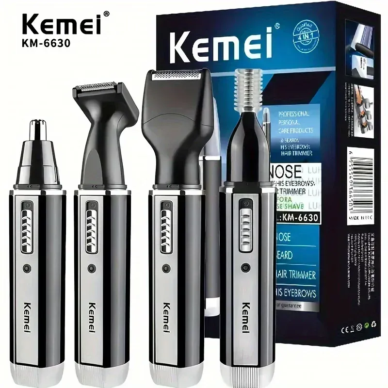 Tondeuse 4 en 1 Kemei KM-6630 pour nez, sourcils, barbe et cheveux, rasoir électrique rechargeable avec lame de précision pour les tempes - Image 1