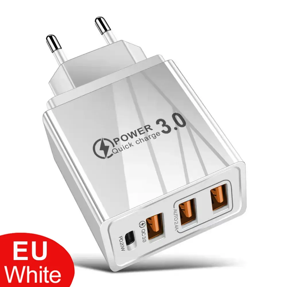 Chargeur rapide 48 W à 3 ports USB et USB-C, compatible QC 3.0 et PD, adaptateur mural portable pour Samsung, Huawei, Xiaomi et autres téléphones (prise UE/US) 8