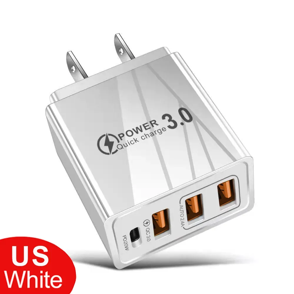 Chargeur rapide 48 W à 3 ports USB et USB-C, compatible QC 3.0 et PD, adaptateur mural portable pour Samsung, Huawei, Xiaomi et autres téléphones (prise UE/US) 7