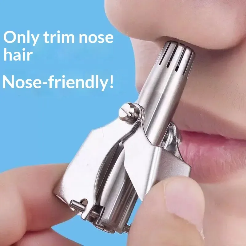 Tondeuse manuelle en acier inoxydable pour poils de nez et d'oreilles (lot de 1 ou 2), lavable, portable, pour hommes et femmes, avec brosse de nettoyage 1