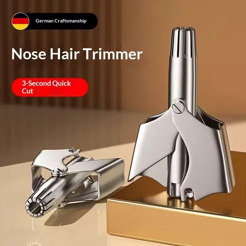 Tondeuse manuelle en acier inoxydable pour poils de nez et d'oreilles (lot de 1 ou 2), lavable, portable, pour hommes et femmes, avec brosse de nettoyage 3