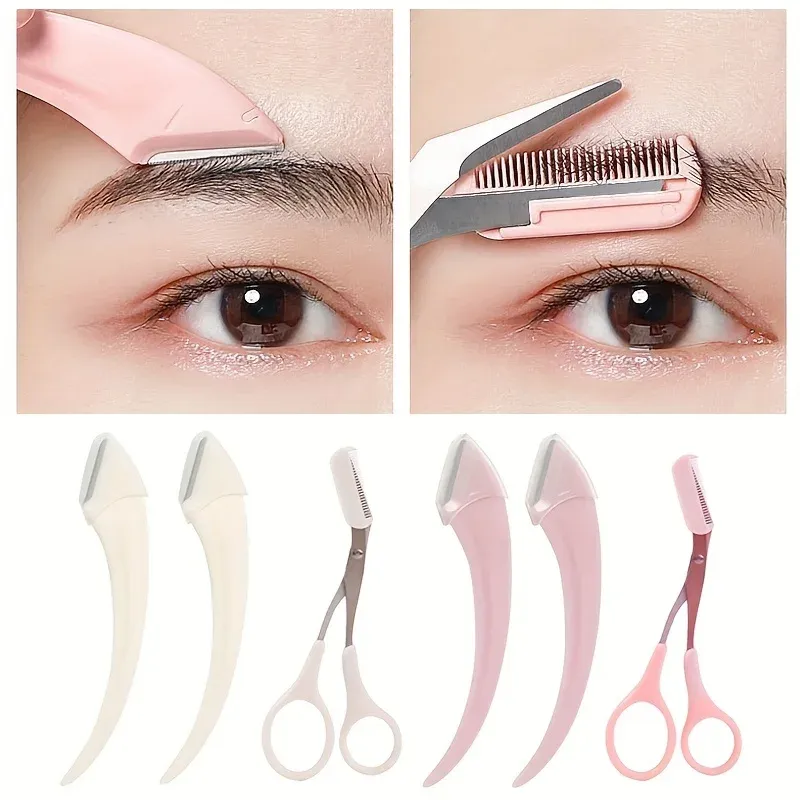 Ensemble de tondeuse à sourcils 3 pièces : ciseaux, peigne et rasoir en acier inoxydable