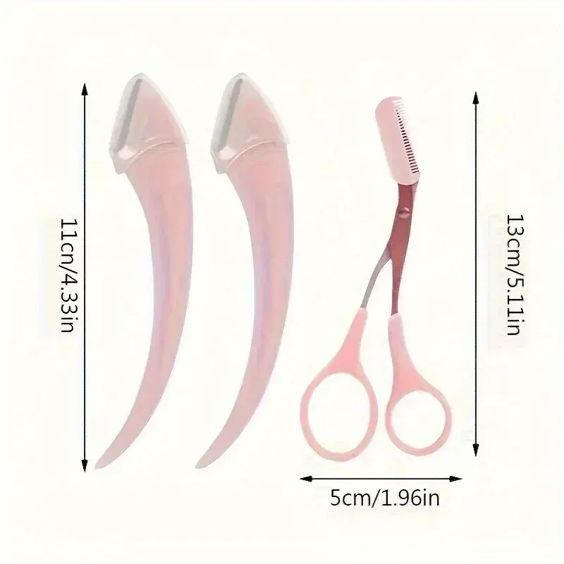 Ensemble de tondeuse à sourcils 3 pièces : ciseaux, peigne et rasoir en acier inoxydable 2