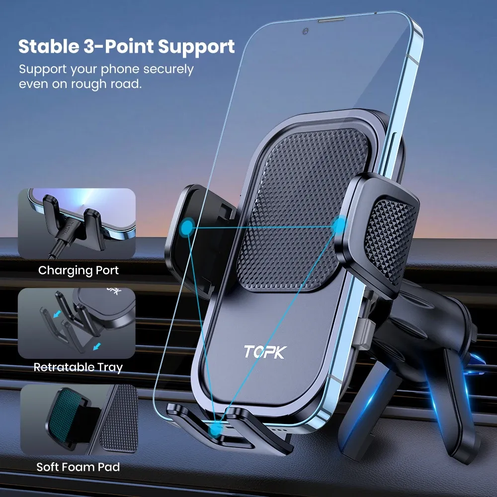 Support de téléphone universel pour voiture, support gravité à clip pour grille d'aération, compatible smartphone 4