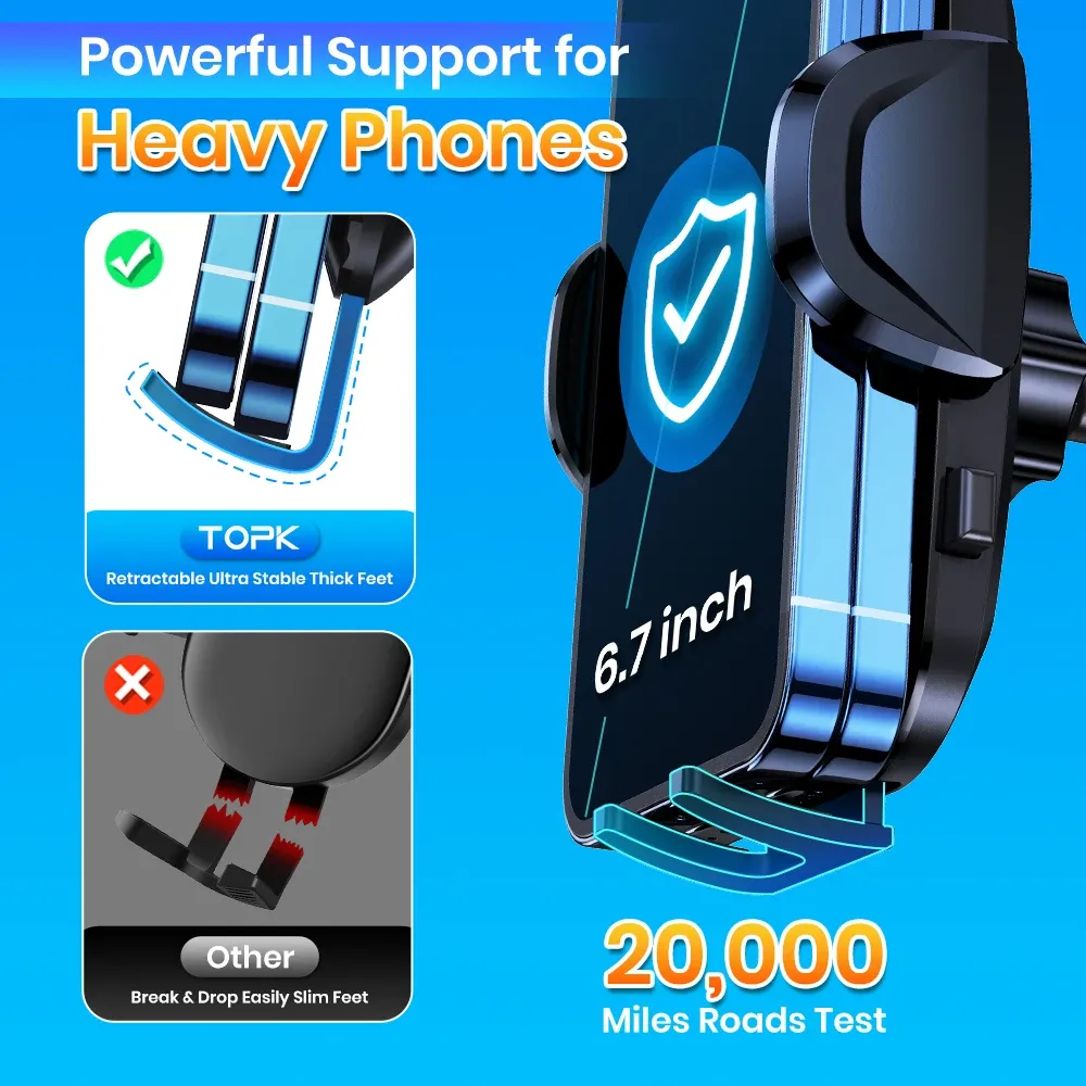 Support de téléphone TOPK pour voiture, détail de la pince