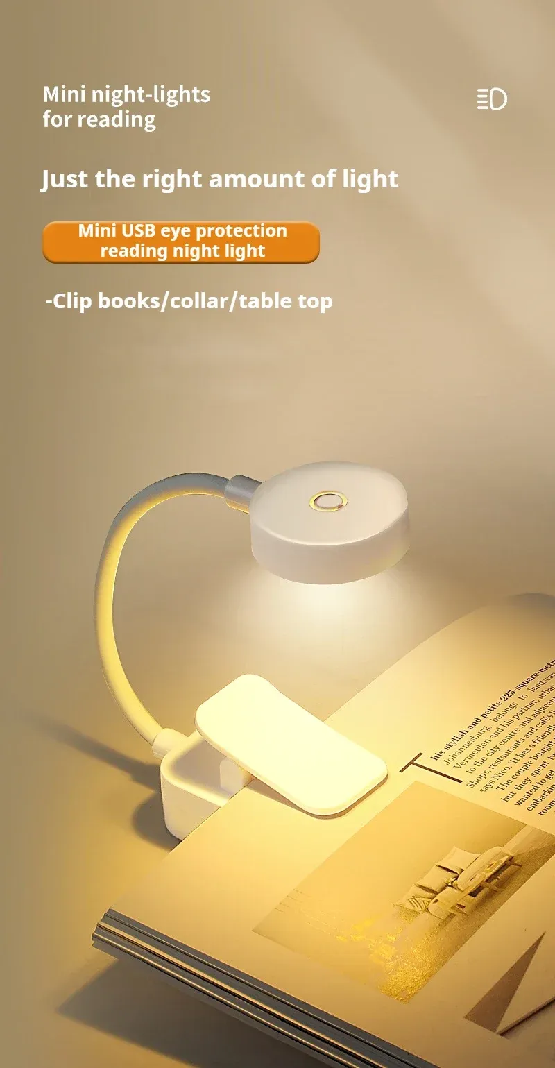 Mini lampe de lecture LED à clipser, vue d'ensemble