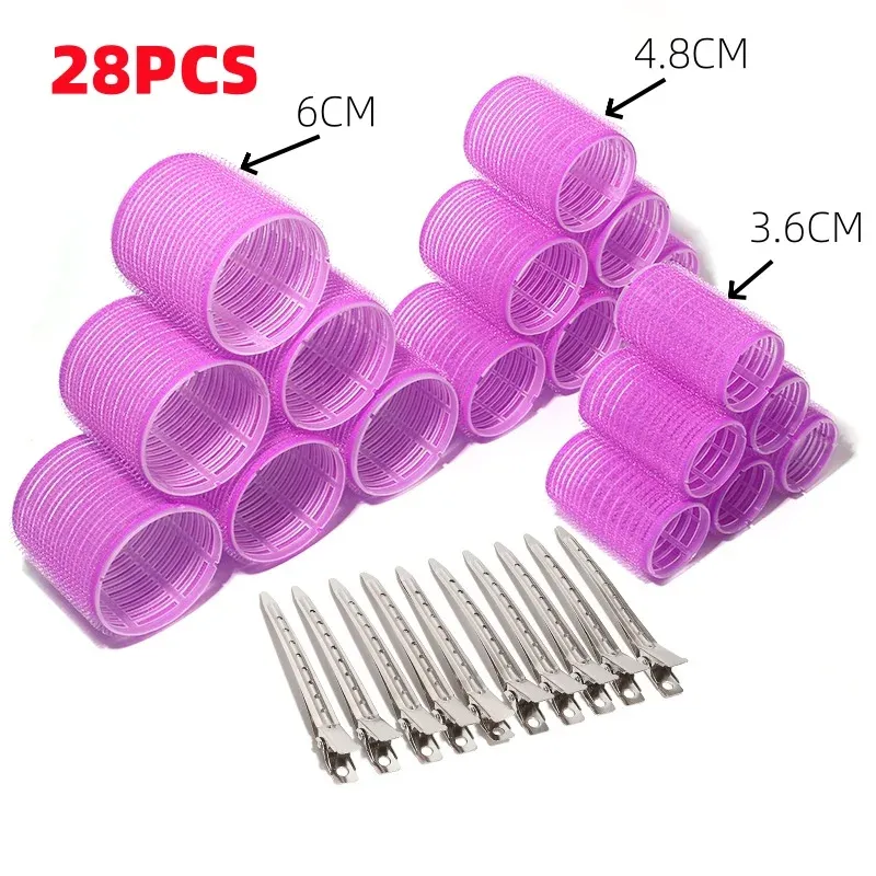28 pièces Ensemble de bigoudis auto-agrippants sans chaleur, rouleaux pour cheveux en 3 tailles, outils de coiffure pour salon 9