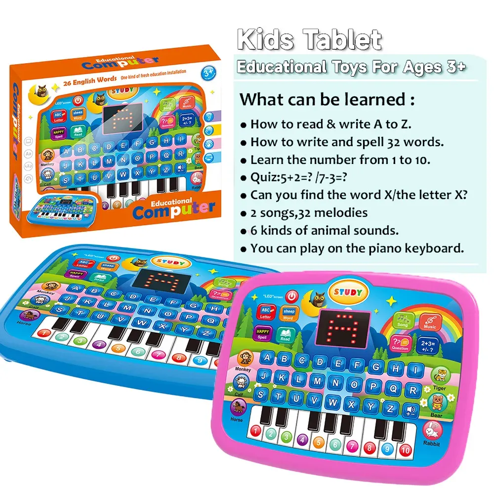 Tablette éducative pour enfants dès 3 ans, apprentissage de la musique et des mathématiques, double clavier électronique 5