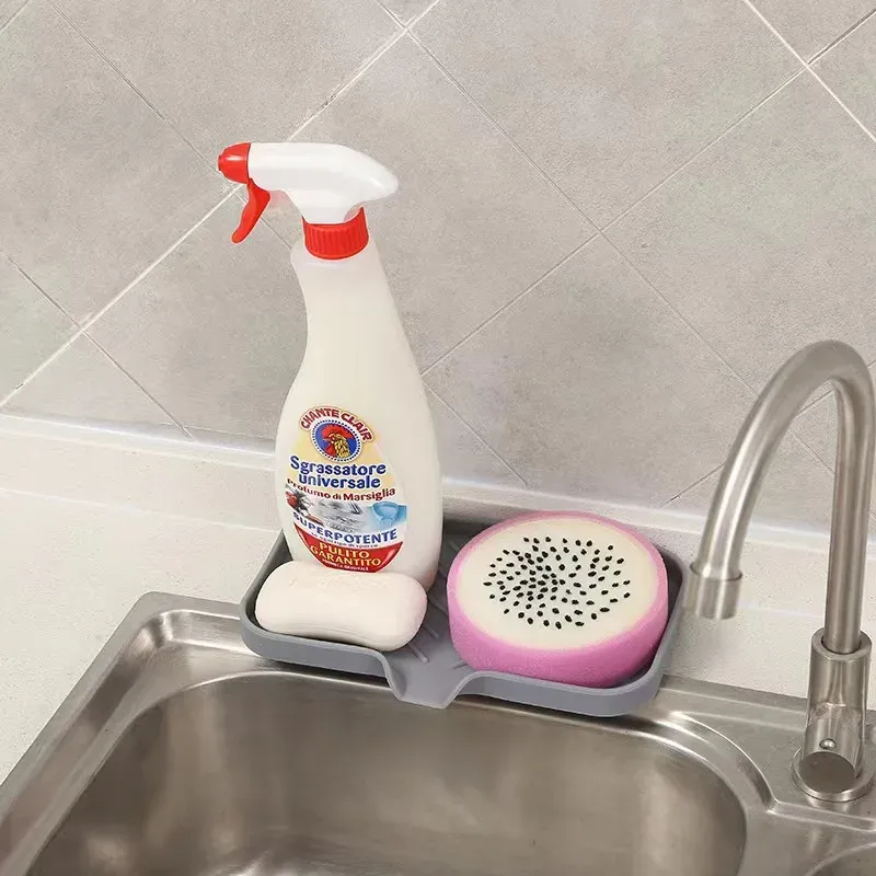 Plateau d'évier en silicone, support pour éponge et savon