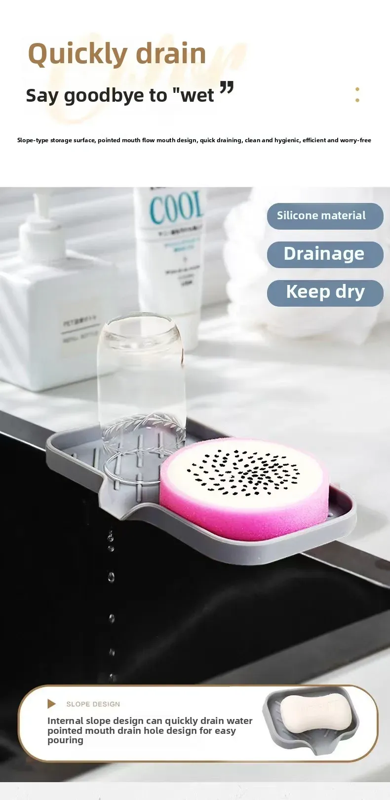 Plateau d'évier en silicone, pour une cuisine ordonnée