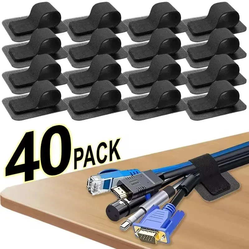 Attaches-câbles adhésifs installées sous un bureau