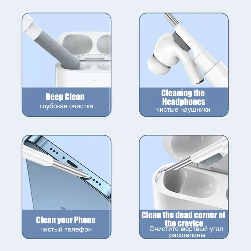 Kit de nettoyage 3 en 1 pour écouteurs avec brosse douce, compatible écouteurs sans fil, étui de recharge et stylo 5