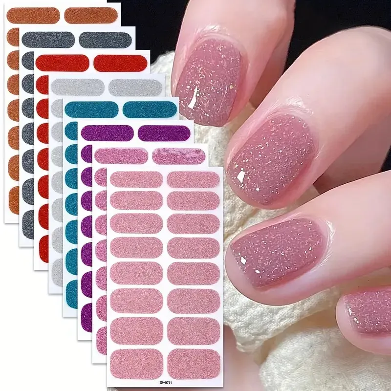 8 feuilles de bandes de gel auto-adhésives à paillettes roses pour ongles, couverture complète, kit de manucure à domicile pour femmes - Image 1