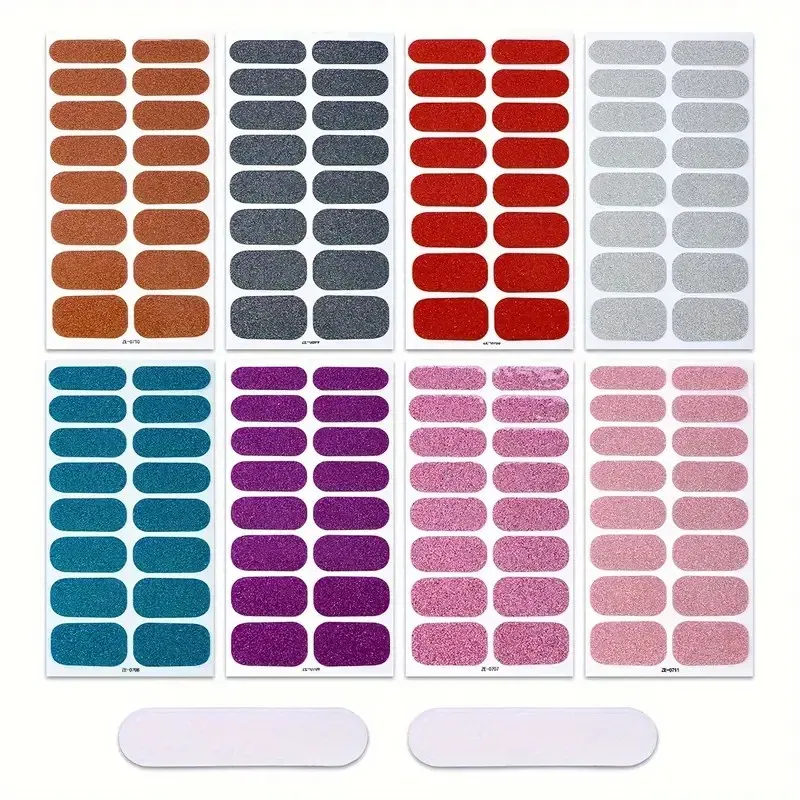 8 feuilles de bandes de gel auto-adhésives à paillettes roses pour ongles, couverture complète, kit de manucure à domicile pour femmes 7