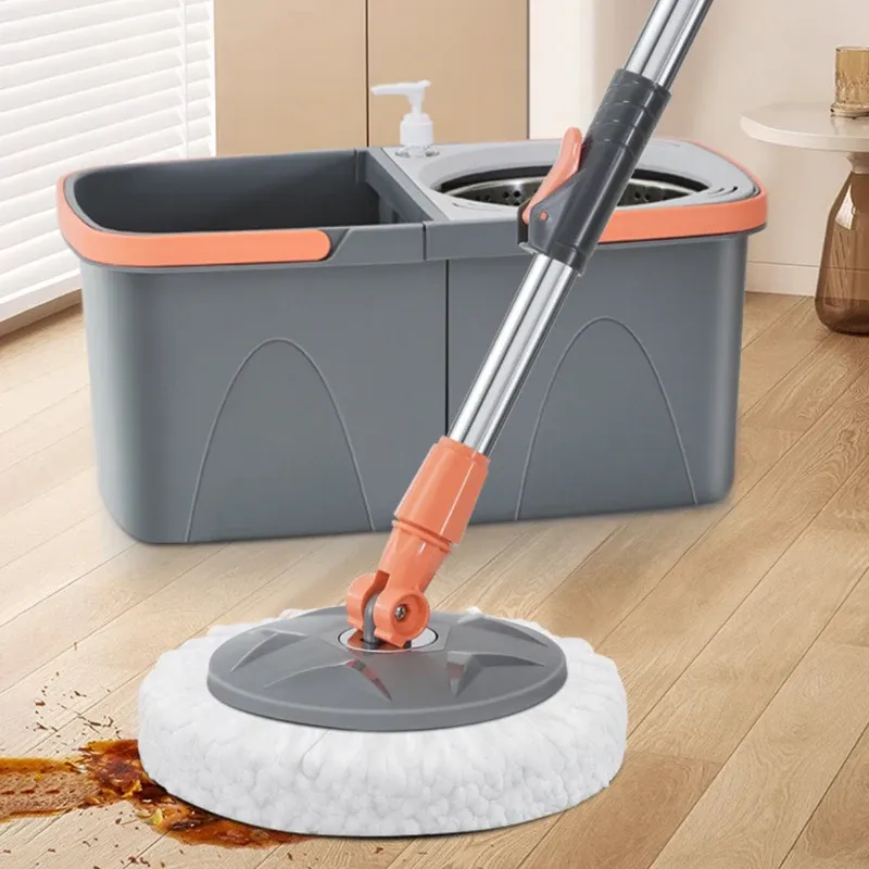 Ensemble de vadrouille à double rotation avec têtes en microfibre réutilisables, pivotement à 360° et manche amovible - Image 1