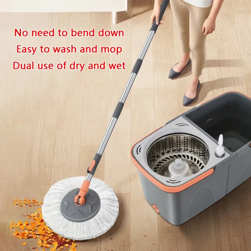 Ensemble de vadrouille à double rotation avec têtes en microfibre réutilisables, pivotement à 360° et manche amovible 2