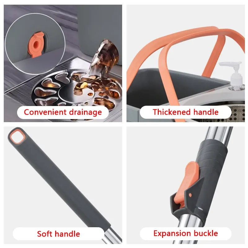 Ensemble de vadrouille à double rotation avec têtes en microfibre réutilisables, pivotement à 360° et manche amovible 5