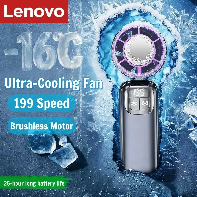 Ventilateur portable Lenovo rechargeable USB, moteur sans balais, 199 vitesses, pour voyages et bureau - Image 1