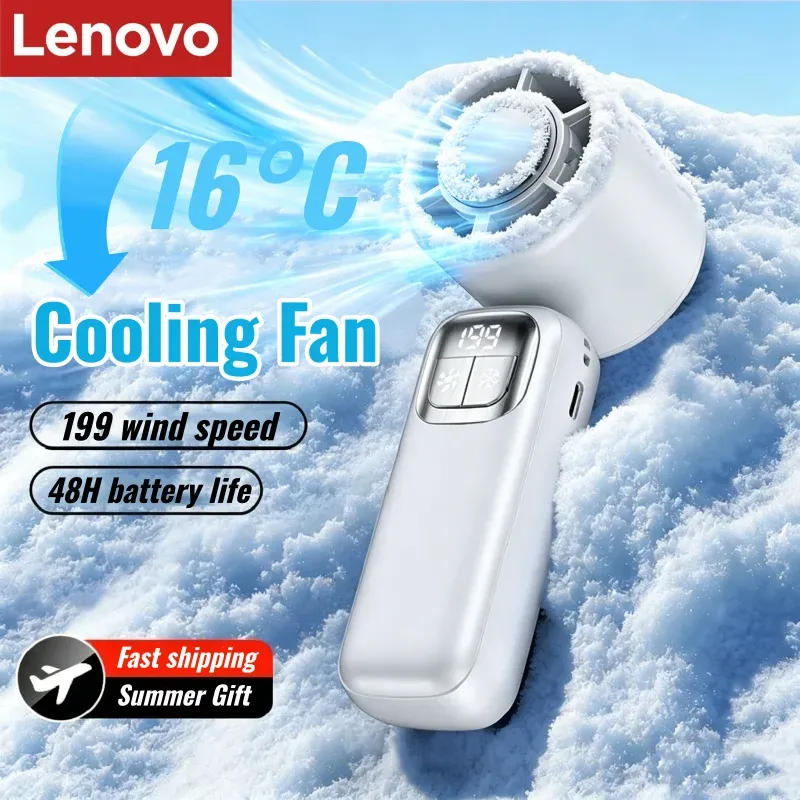 Ventilateur portable Lenovo rechargeable USB, moteur sans balais, 199 vitesses, pour voyages et bureau 2