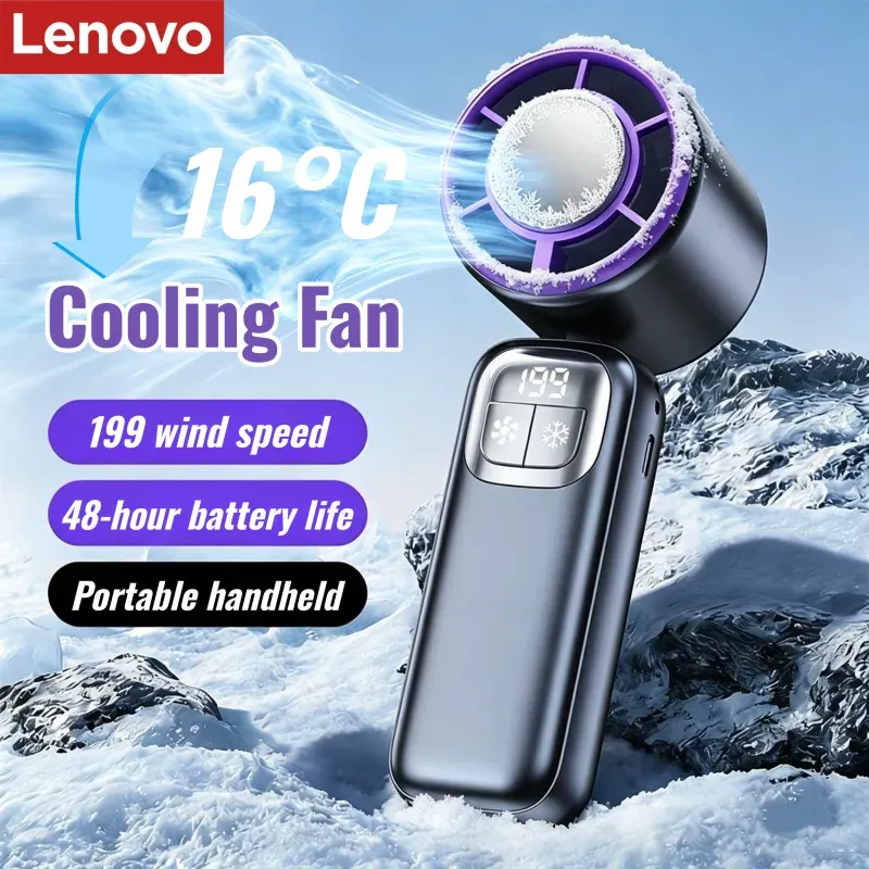 Ventilateur portable Lenovo rechargeable USB, moteur sans balais, 199 vitesses, pour voyages et bureau 3