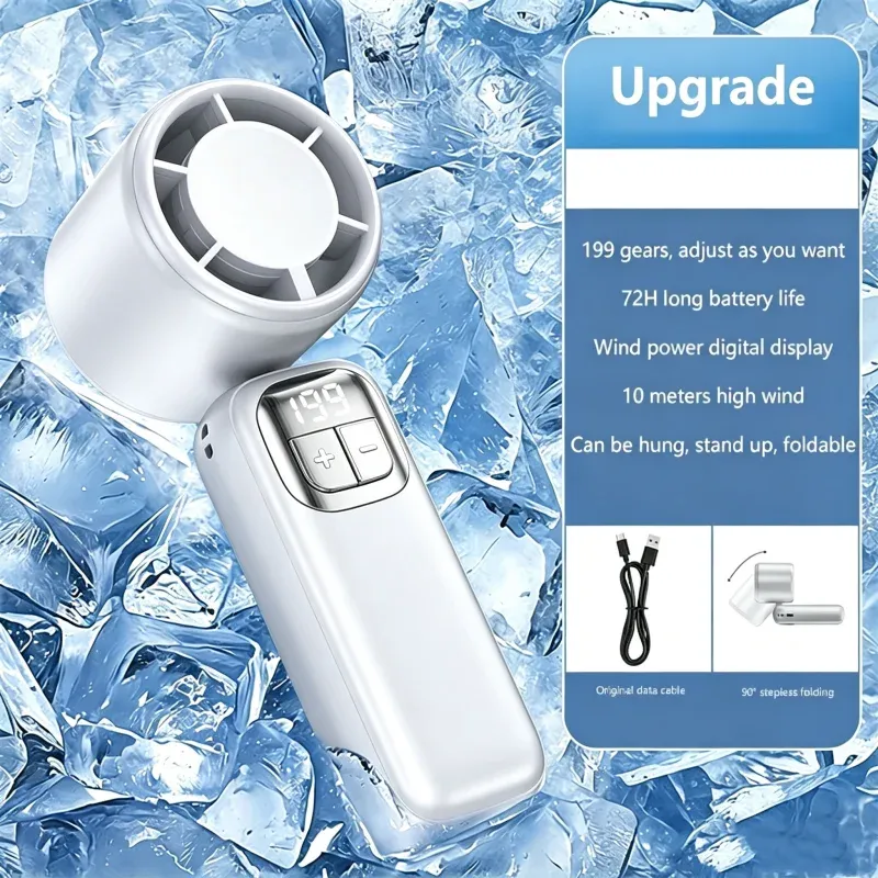 Ventilateur portable Lenovo rechargeable USB, moteur sans balais, 199 vitesses, pour voyages et bureau 12
