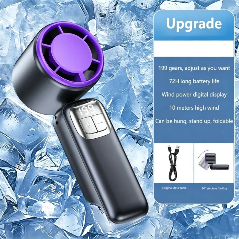 Ventilateur portable Lenovo rechargeable USB, moteur sans balais, 199 vitesses, pour voyages et bureau 11