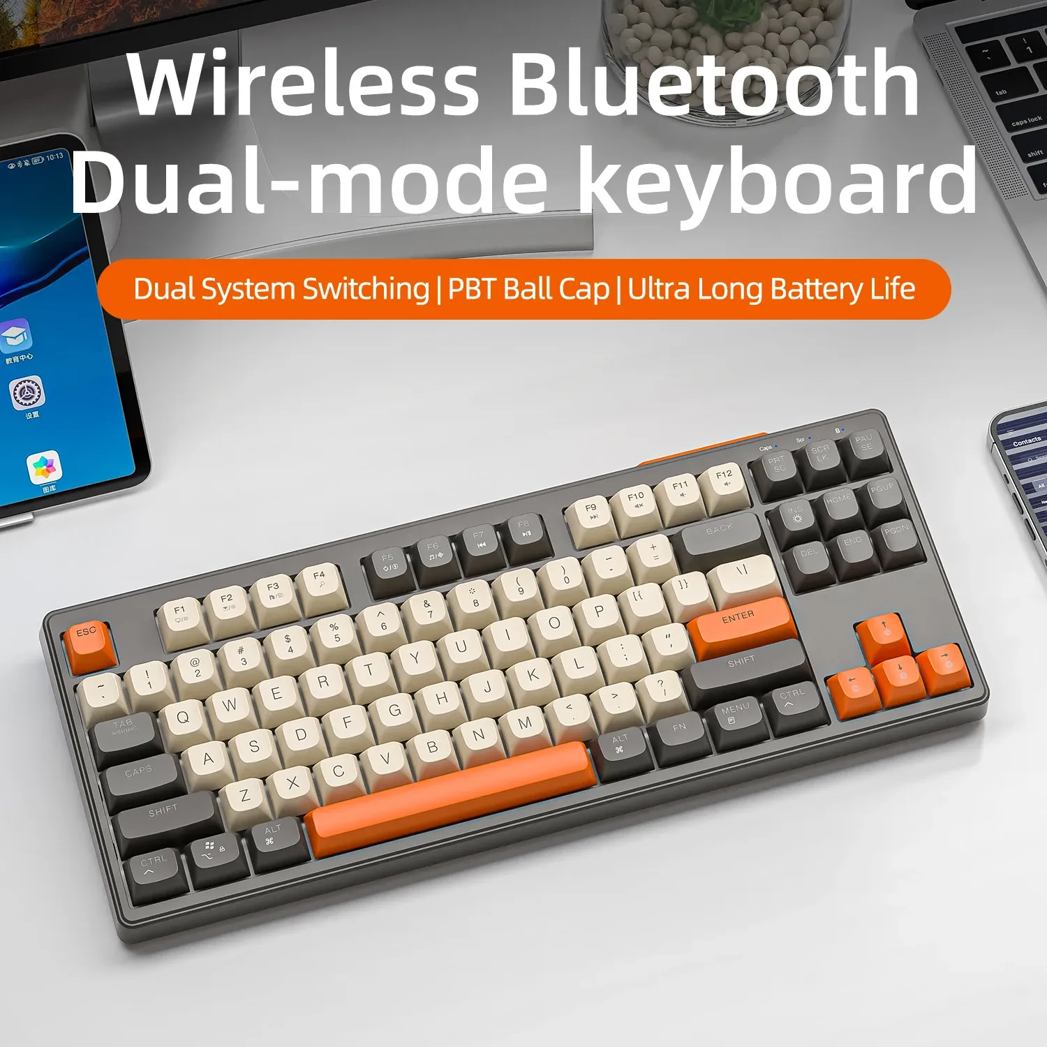 Clavier de jeu sans fil M87, clavier Bluetooth double mode 87 touches avec rétroéclairage RGB arc-en-ciel, touches PBT pour un usage silencieux au bureau et en jeu