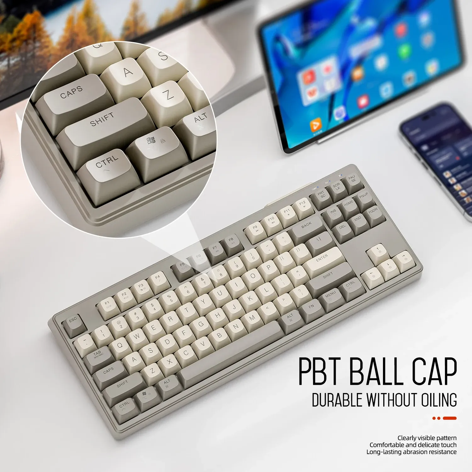 Clavier de jeu sans fil M87, clavier Bluetooth double mode 87 touches avec rétroéclairage RGB arc-en-ciel, touches PBT pour un usage silencieux au bureau et en jeu 3