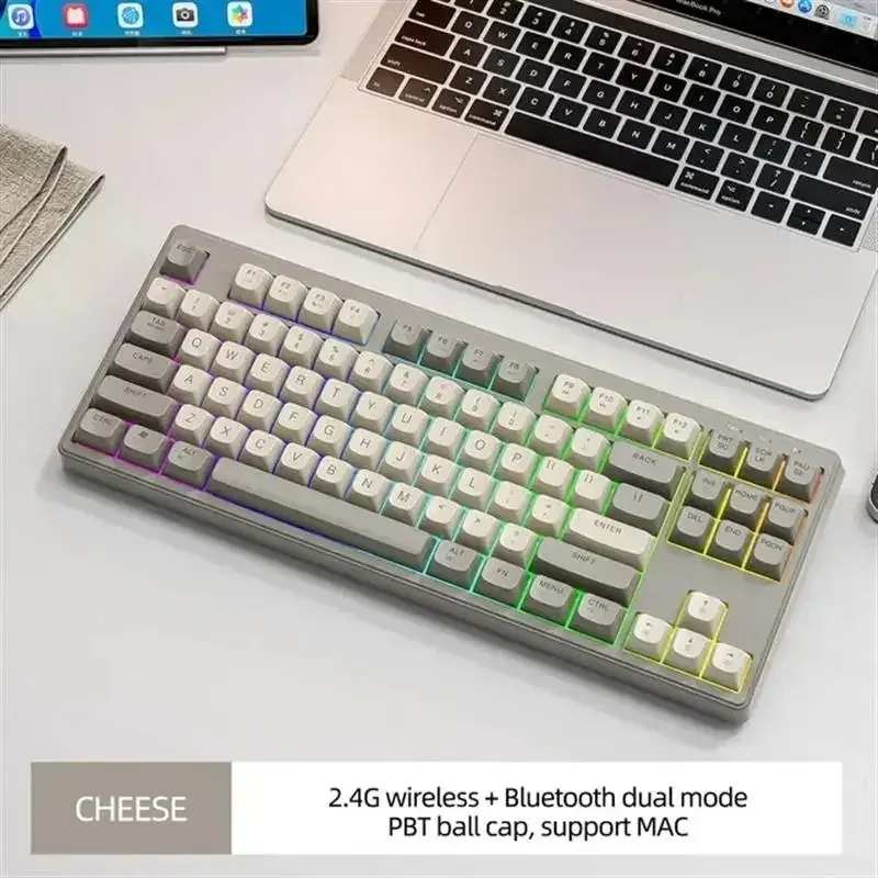 Clavier de jeu sans fil M87, clavier Bluetooth double mode 87 touches avec rétroéclairage RGB arc-en-ciel, touches PBT pour un usage silencieux au bureau et en jeu 13